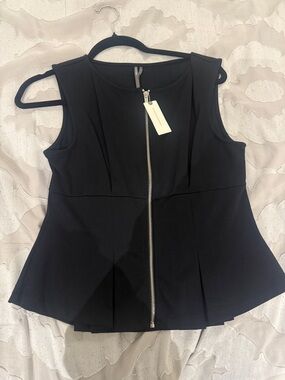 Anthropologie Black Sleeveless Peplum Zip-Front Top